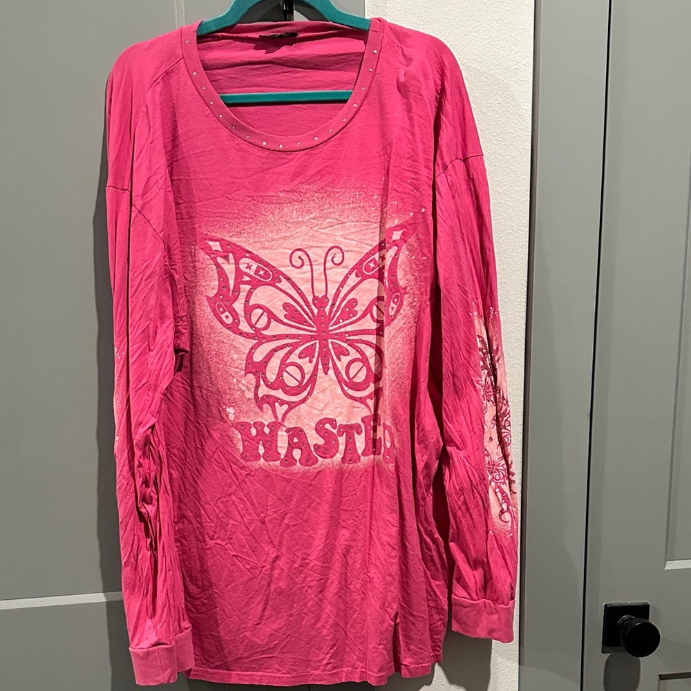 Pink Butterfly Graphic Long Sleeve Top